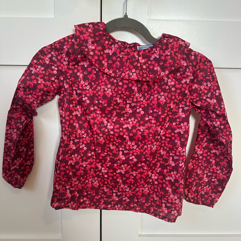 Jacadi Red and Pink Floral Blouse with Ruffled Collar